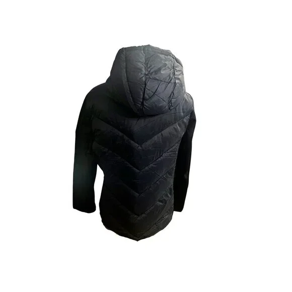 NEW Women’s DKNY Hooded Quilted Lightweight Puffer Jacket- Black - Large - Picture 2 of 3